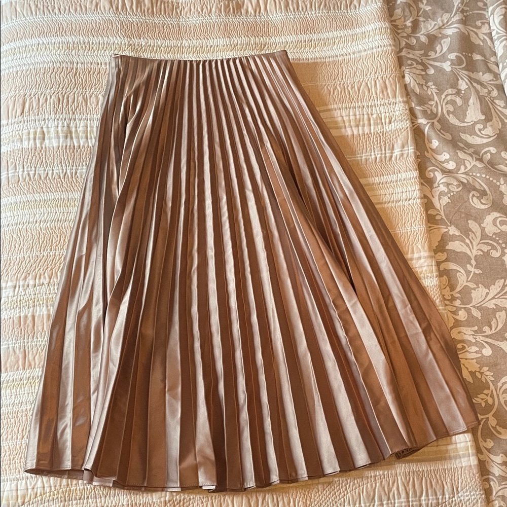 Zara Pleated Midi Skirt in Taupe Brown